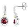 Phillip Gavriel Sterling Silver and 18k Gold Cushion Cut Garnet Square Drop Popcorn Earrings