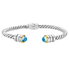 Phillip Gavriel Sterling Silver and 18k Gold Blue Topaz Cable Cuff Bangle Bracelet