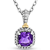 Phillip Gavriel Sterling Silver and 18k Gold Cushion Cut Amethyst Popcorn Necklace