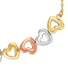 14k Tri-color Gold Adjustable Bolo Hearts Bracelet
