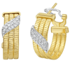 14k Two-tone Gold Triple Row .33ct Diamond Hoop Earrings with Omega Backs