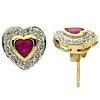 14kt Yellow Gold 1 ct Heart Ruby Earrings with Diamonds