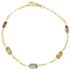 14k Yellow Gold Oval Cable Link Bracelet with Peridot Topaz Amethyst Citrine Baguette