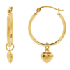 14k Yellow Gold Heart Charm Hoop Earrings