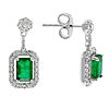 14k White Gold 1.2 ct tw Emerald and Diamond Halo Dangle Earrings