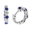 14k White Gold Blue Sapphire and Diamond Hoop Earrings