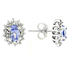 14k White Gold .50 ct tw Oval Tanzanite and Diamond Halo Stud Earrings