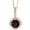 14k Yellow Gold 1.6 ct Checkerboard Garnet Halo Necklace with Diamonds