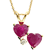 14k Yellow Gold 1.2 ct tw Two-stone Heart Ruby Necklace with Diamond
