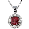 14k White Gold 0.3 ct Ruby Halo Necklace with Diamonds