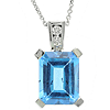 14k White Gold 2 ct Emerald-cut Blue Topaz Necklace with Diamonds