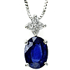 14k White Gold 1 ct Oval-cut Blue Sapphire Necklace with Diamond Cluster