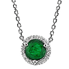 14k White Gold 0.5 ct Emerald Halo Necklace with Diamond Station Accents