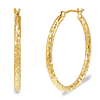 14k Yellow Gold 1in Crystal Cut Round Hoop Earrings 2mm