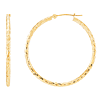 14k Yellow Gold 1.5in Crystal Cut Round Hoop Earrings 2mm