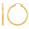 14k Yellow Gold 1.5in Crystal Cut Round Hoop Earrings 3mm