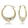 14k Two-tone Gold Heart Hoop Earrings With Diamond-cut Texture