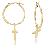 14k Yellow Gold Small Hoop Earrings with Beaded Crosses