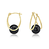14k Yellow Gold Oval Captured Black Onyx Hoop Earrings