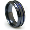 Edward Mirell 8mm Black Titanium Beveled Ring with Blue Grooves
