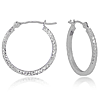 14k White Gold Diamond Cut Round Hoop Earrings With Square Edges 1in