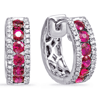 14k White Gold 1.05 ct tw Ruby and Diamond Hoop Earrings