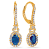 14k Yellow Gold 1.1 ct tw Oval Blue Sapphire Dangle Lever Back Earrings with Diamond Accents