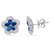 14k White Gold 1.7 ct tw Blue Sapphire Floral Earrings with Diamonds