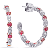 14k White Gold 1.24 ct tw Ruby and Diamond Open Hoop Earrings