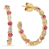 14k Yellow Gold 1.24 ct tw Ruby and Diamond Open Hoop Earrings