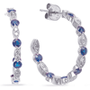 14k White Gold 1.2 ct tw Blue Sapphire and Diamond Open Hoop Earrings