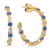 14k Yellow Gold 1.2 ct tw Blue Sapphire and Diamond Open Hoop Earrings