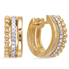 14k Yellow Gold .13 ct tw Diamond Bead Split Row Hoop Earrings