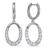 14k White Gold .59 ct tw Diamond Oval and Round Hoop Dangle Earrings