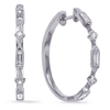 14k White Gold .36 ct tw Round and Baguette Diamond Hoop Earrings