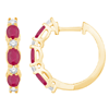 14k Yellow Gold 1.44 ct tw Oval Ruby and Round Diamond Hoop Earrings