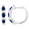 14k White Gold 1.52 ct tw Oval Blue Sapphire and Round Diamond Hoop Earrings