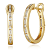 14k Yellow Gold 0.53 ct tw Round and Baguette Diamond Hoop Earrings