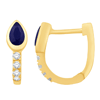14k Yellow Gold Small Pear-cut Blue Sapphire and Round Diamond Hoop Earrings
