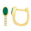 14k Yellow Gold Small Oval-cut Emerald and Round Diamond Hoop Earrings