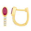 14k Yellow Gold Small Oval-cut Ruby and Round Diamond Hoop Earrings