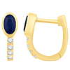 14k Yellow Gold Small Oval-cut Blue Sapphire and Round Diamond Hoop Earrings