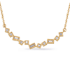 14k Yellow Gold .12 ct tw Baguette and Round Diamond Curved Bar Necklace