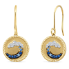 14k Yellow Gold Blue Sapphire and Diamond Wave Earrings with French Wire