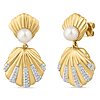 14k Yellow Gold Shell Freshwater Cultured Pearl Earrings With Diamonds