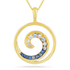 14k Yellow Gold Diamond and Blue Sapphire Wave Necklace