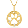 14k Yellow Gold Cut-out Dog Paw Diamond Disc Pendant