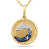 14k Yellow Gold Wave Button Necklace with Diamonds and Sapphires