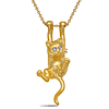 14k Yellow Gold Hanging Cat With Diamond Eyes Necklace