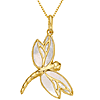 14k Yellow Gold Butterfly Mother of Pearl and Diamond Necklace